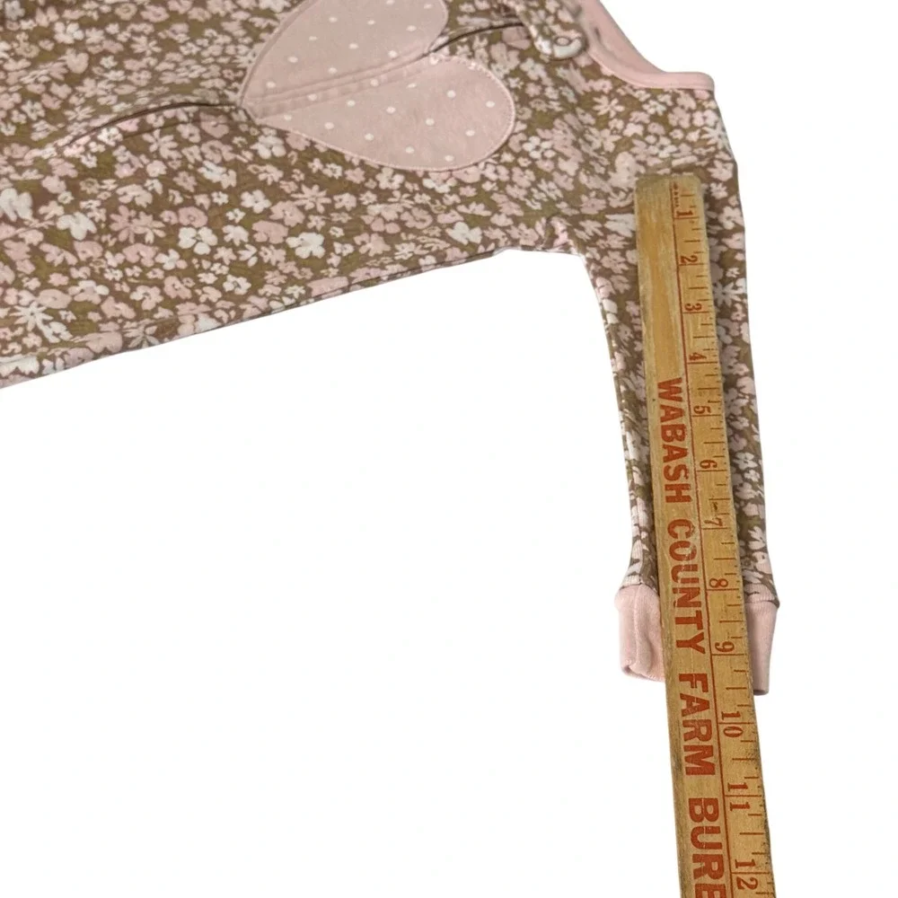 Carters 12M Pink Floral Heart Footed Pajamas‎ Zip Up Sleep Play Cotton
